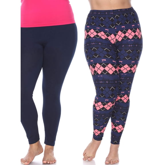 White Mark Women's Pack of 2 Plus Size Leggings