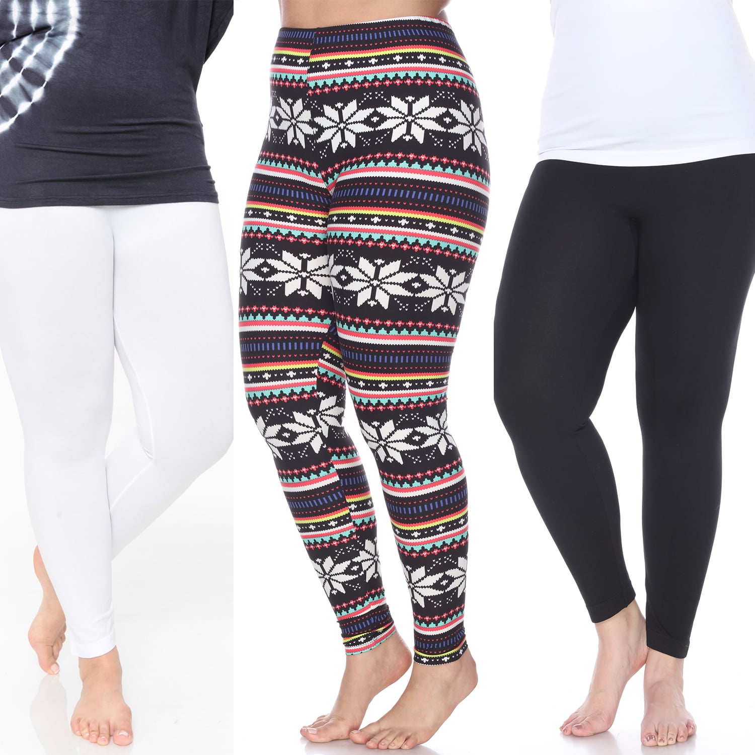 White Mark Women's Pack of 3 Plus Size Casual Leggings
