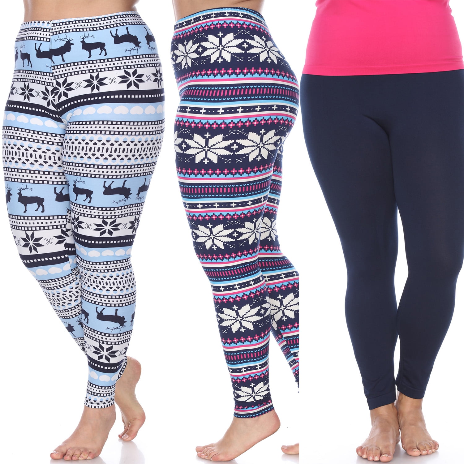 Women's Pack Of 3 Plus Size Leggings Grey/red, Grey/white, Blue/white One  Size Fits Most Plus - White Mark : Target