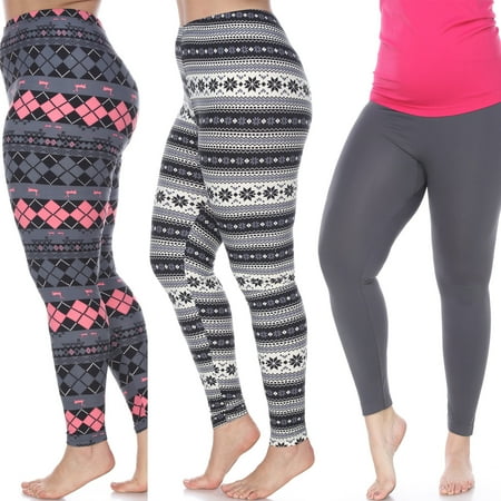 White Mark Women's Pack of 3 Plus Size Casual Leggings