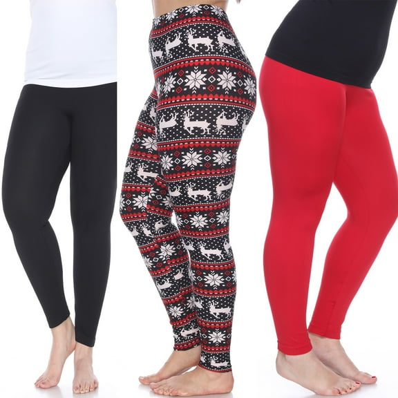 White Mark Women's Pack of 3 Plus Size Casual Leggings