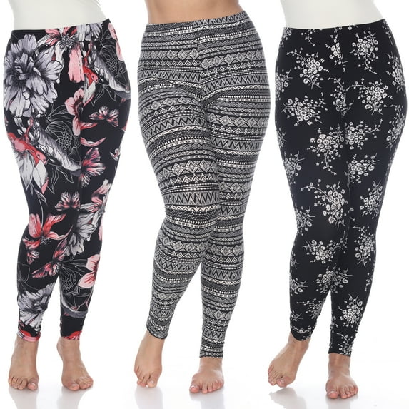 White Mark Women's Pack of 3 Plus Size Casual Leggings