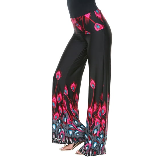 White Mark Women's Peacock Printed Palazzo Pants