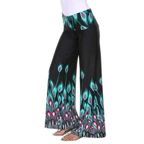 White Mark Women's Peacock Printed Palazzo Pants