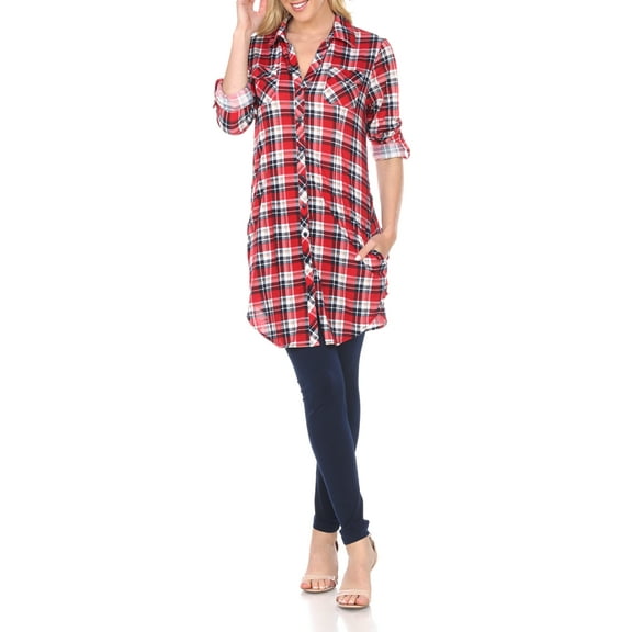 White Mark Women's Piper Plaid Tunic Top