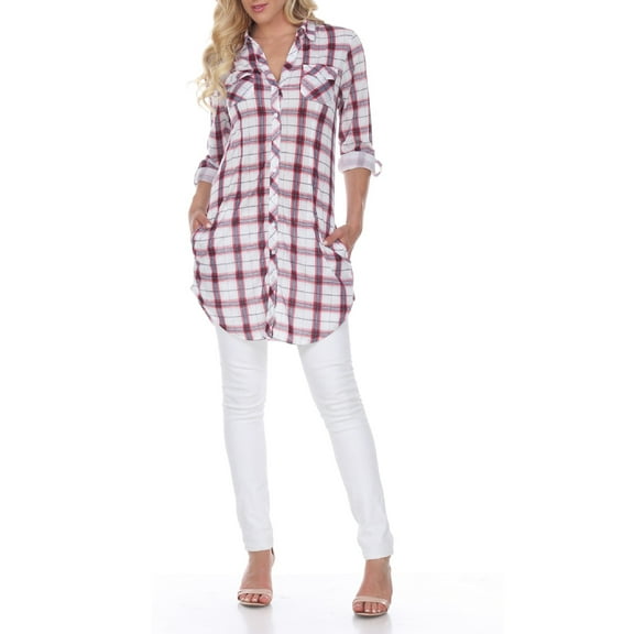 White Mark Women's Piper Plaid Tunic Top