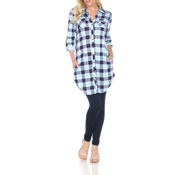 White Mark Women's Piper Plaid Tunic Top