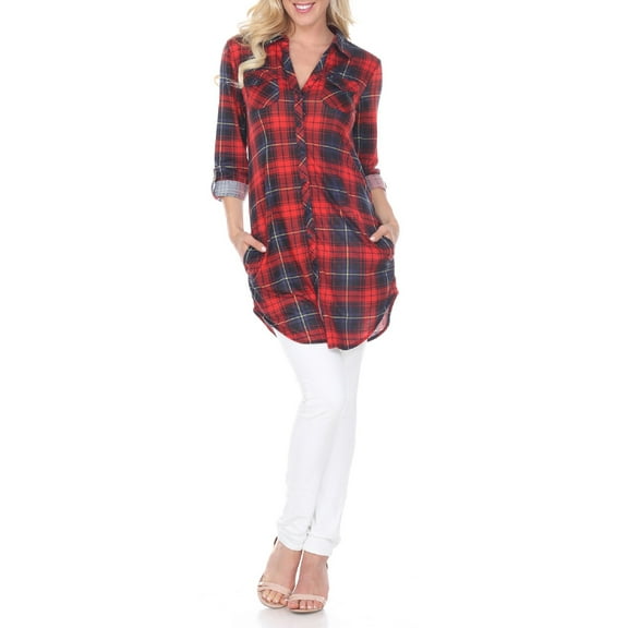 White Mark Women's Piper Plaid Tunic Top