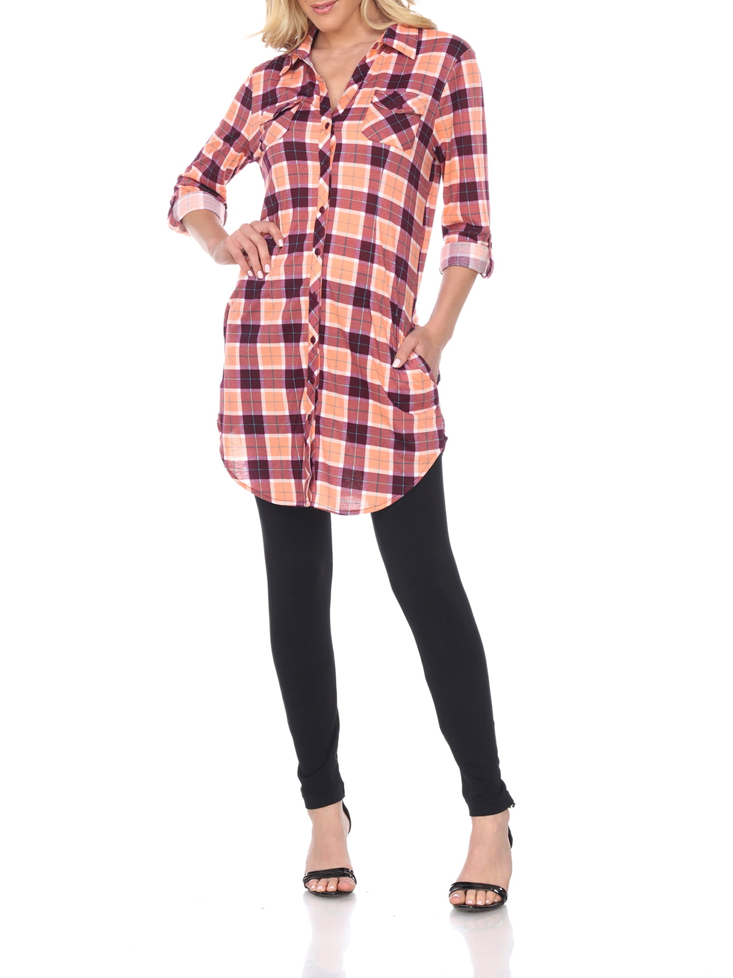 White Mark Women's Piper Plaid Tunic Top