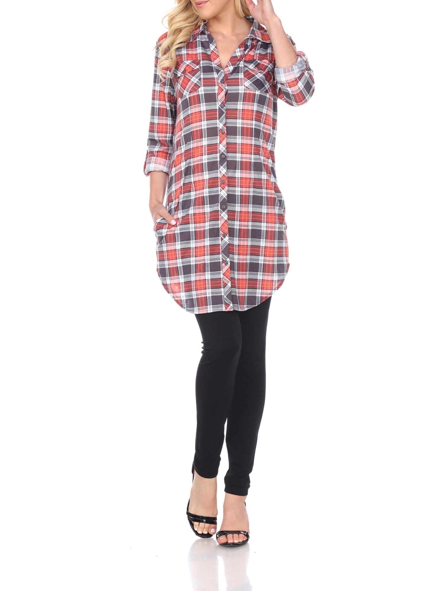 White Mark Women's Piper Plaid Tunic Top