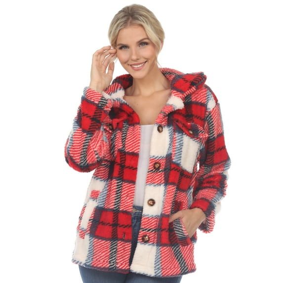 White Mark Women's Plaid Sherpa Shacket Jacket