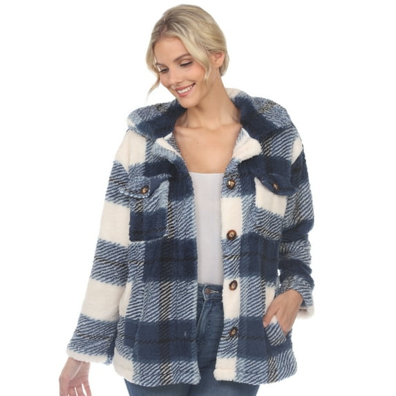 White Mark Women's Plaid Sherpa Shacket Jacket