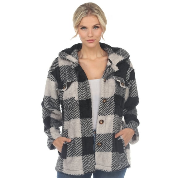 White Mark Women's Plaid Sherpa Shacket Jacket