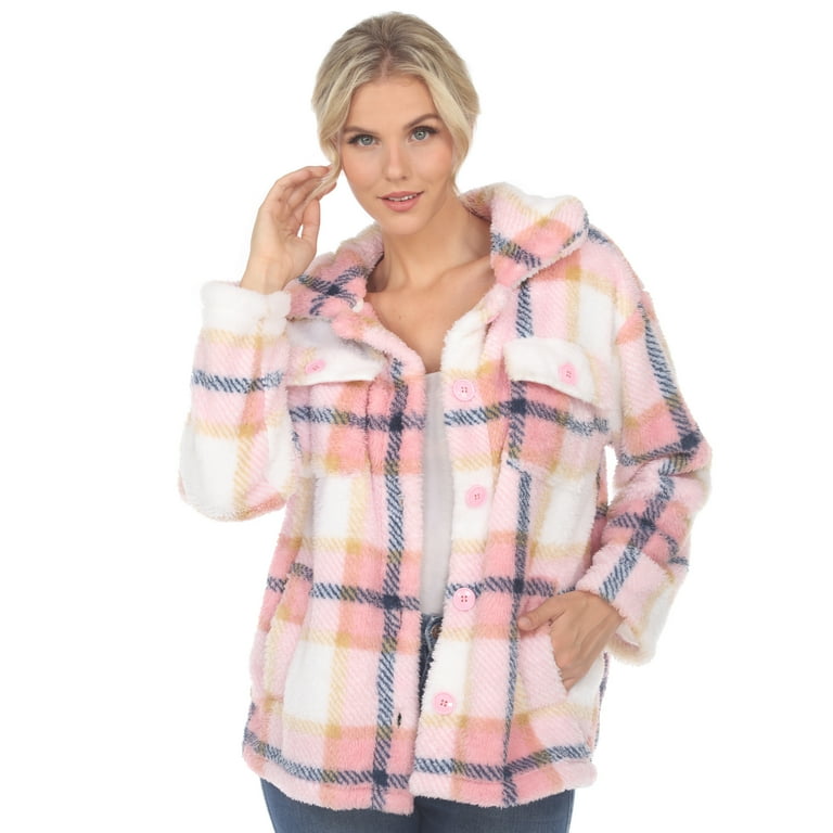 White Mark Women's Plaid Sherpa Shacket Jacket
