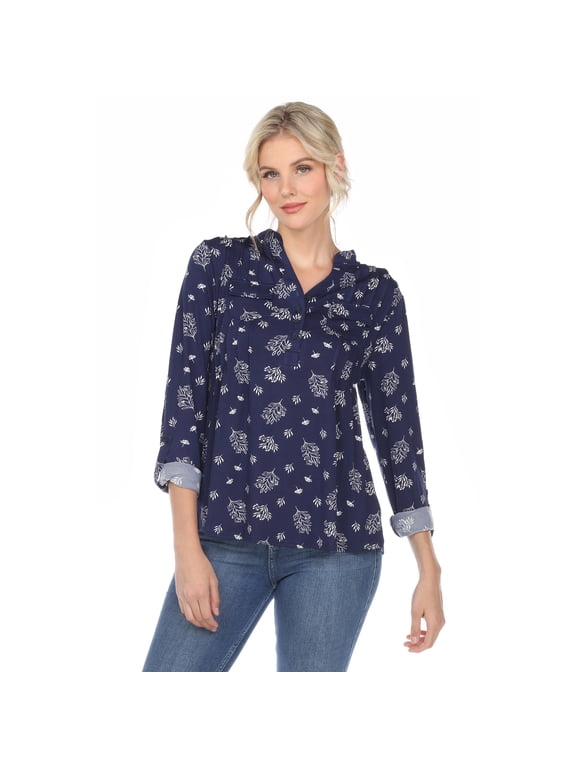 Women's Pleated 3/4 Sleeve Leaf Print Blouse