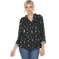 thumbnail image 1 of White Mark Women's Pleated 3/4 Sleeve Leaf Print Blouse, 1 of 5