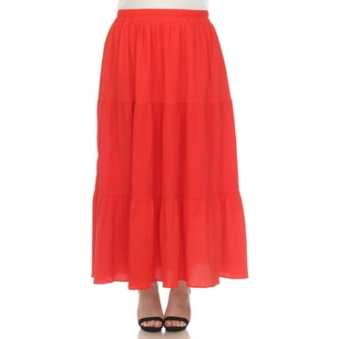 White Mark Women's Pleated Tiered Maxi Skirt