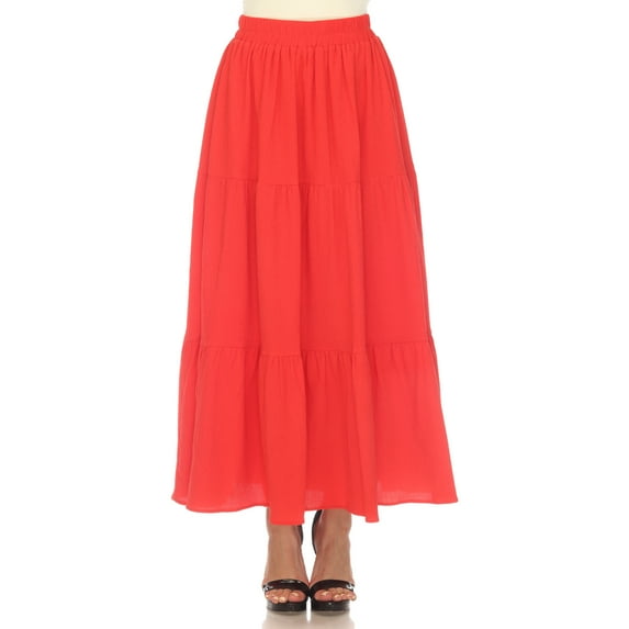 White Mark Women's Pleated Tiered Maxi Skirt