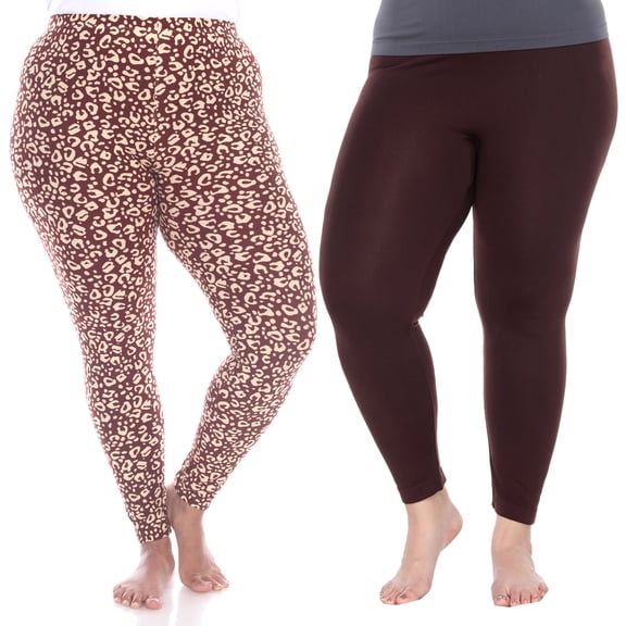 White Mark Women's Plus Size 2 Pack of Leopard Printed Leggings