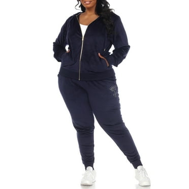 White Mark Women's Plus Size 2 Piece Velour Tracksuit Set