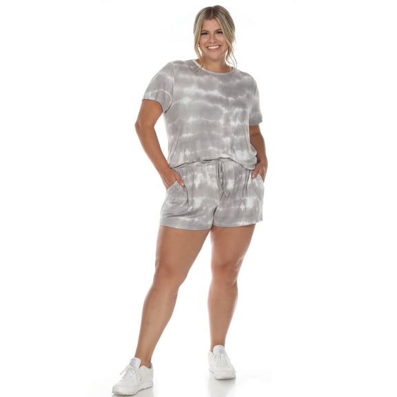White Mark Women's Plus Size 2 Piece Top & Shorts Lounge Set