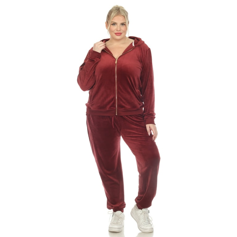 White Mark Women's Plus Size 2 Piece Velour Tracksuit Set