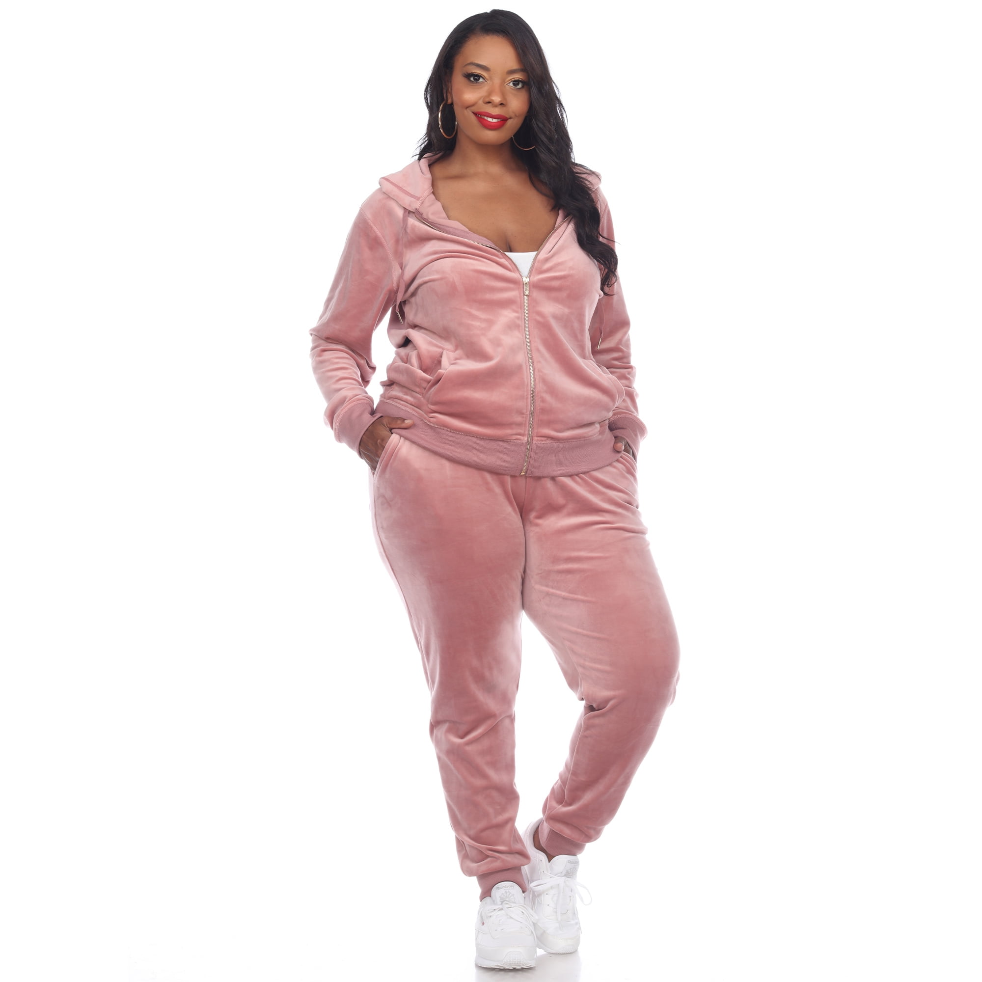 White Mark Women's Plus Size 2 Piece Velour Tracksuit Set 