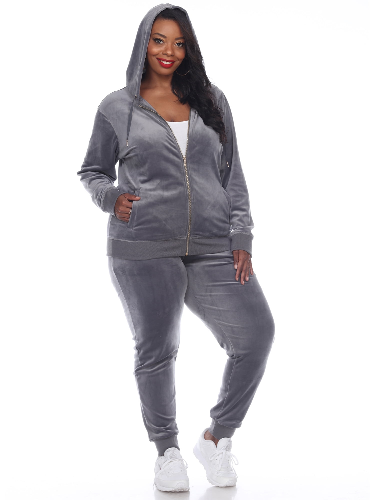 White Mark Women s Plus Size 2 Piece Velour Tracksuit Set