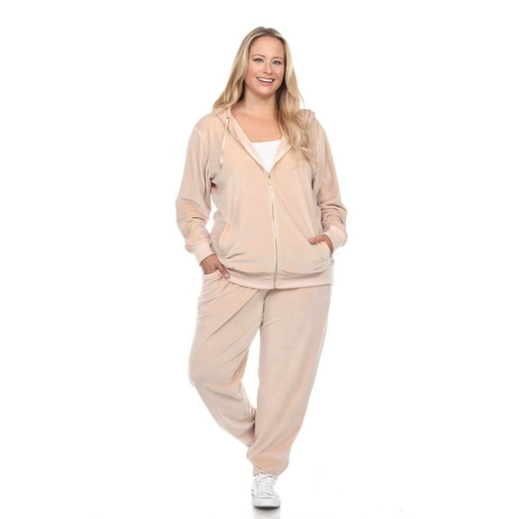 White Mark Women's Plus Size 2 Piece Velour Tracksuit Set