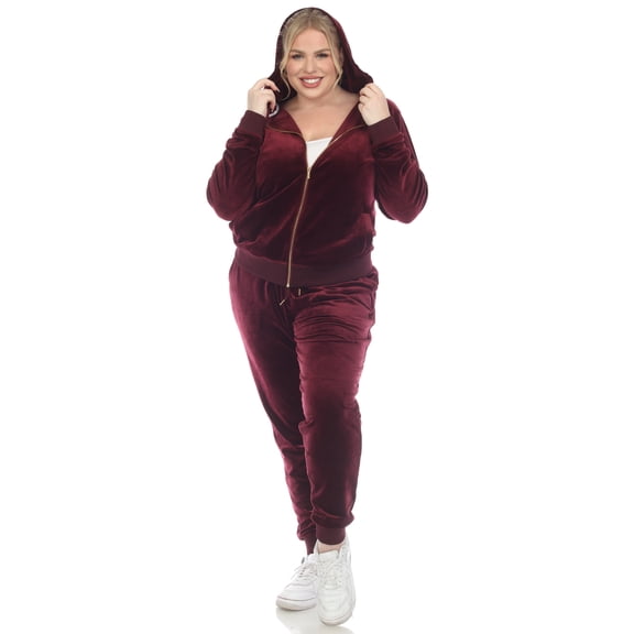 White Mark Women's Plus Size 2 Piece Velour Tracksuit Set