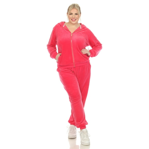 White Mark Women's Plus Size 2 Piece Velour Tracksuit Set