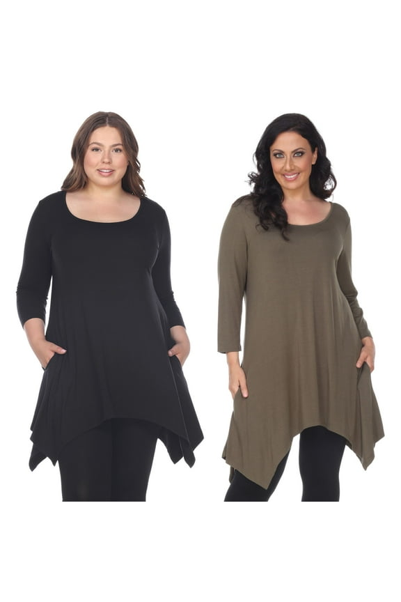 Women's Plus Size 3/4 Sleeve Makayla 2-Pack Tunic Top