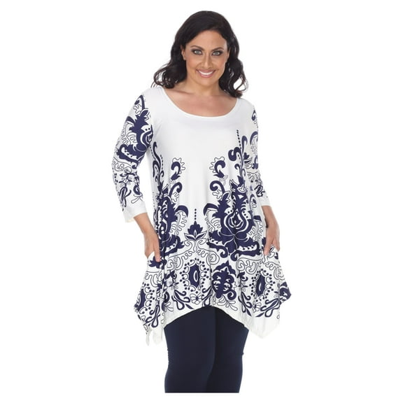 White Mark Women's Plus Size 3/4 Sleeve Yanette Tunic Top