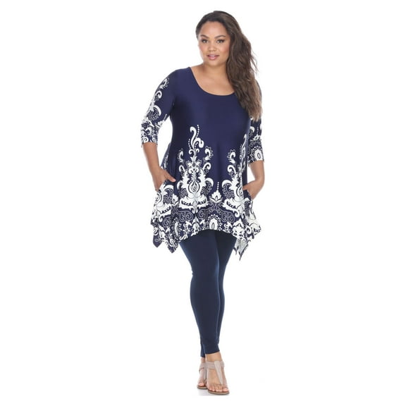 White Mark Women's Plus Size 3/4 Sleeve Yanette Tunic Top