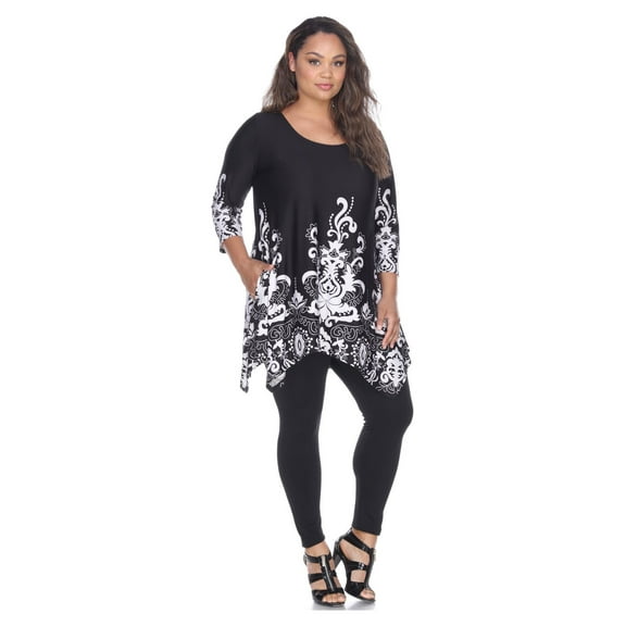 White Mark Women's Plus Size 3/4 Sleeve Yanette Tunic Top