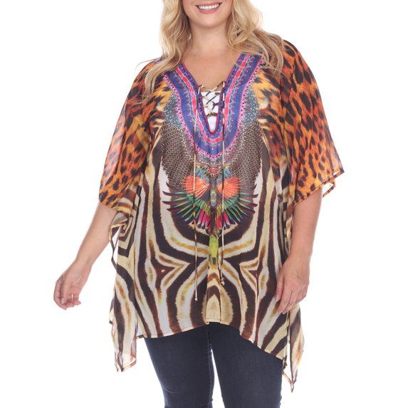 White Mark Women's Plus Size Animal Print Caftan