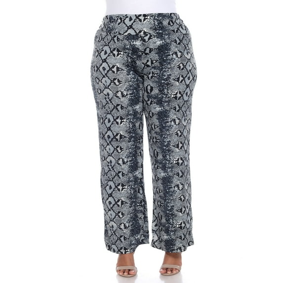 White Mark Women's Plus Size Animal Print Wide Leg Palazzo Pants