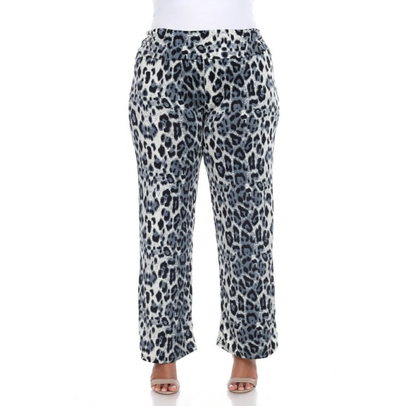 White Mark Women's Plus Size Animal Print Wide Leg Palazzo Pants