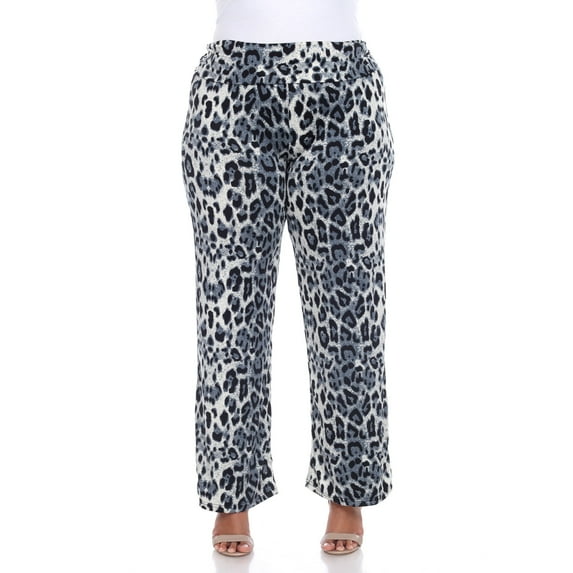 White Mark Women's Plus Size Animal Print Wide Leg Palazzo Pants