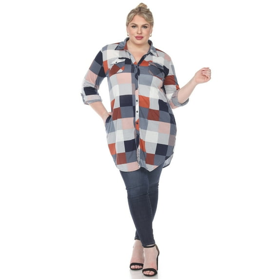 White Mark Women's Plus Size Buffalo Plaid Tunic Shirt