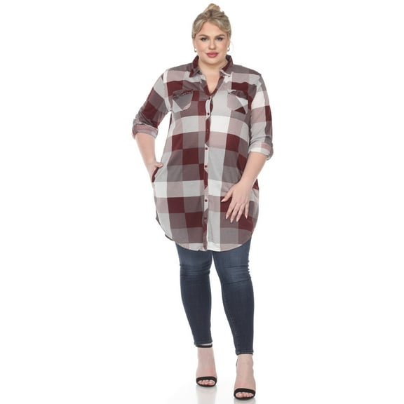 White Mark Women's Plus Size Buffalo Plaid Tunic Shirt