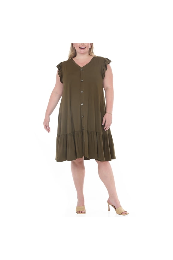Women's Plus Size Button Front Tiered Swing Dress, Sizes 1X-3X