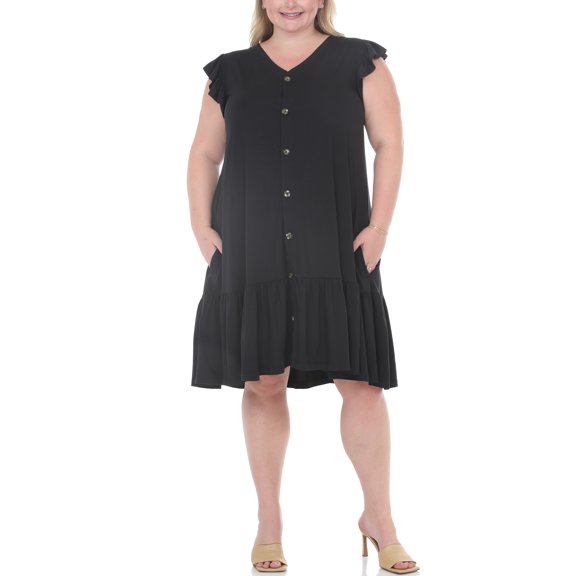 White Mark Women's Plus Size Button Front Tiered Swing Dress, Sizes 1X-3X