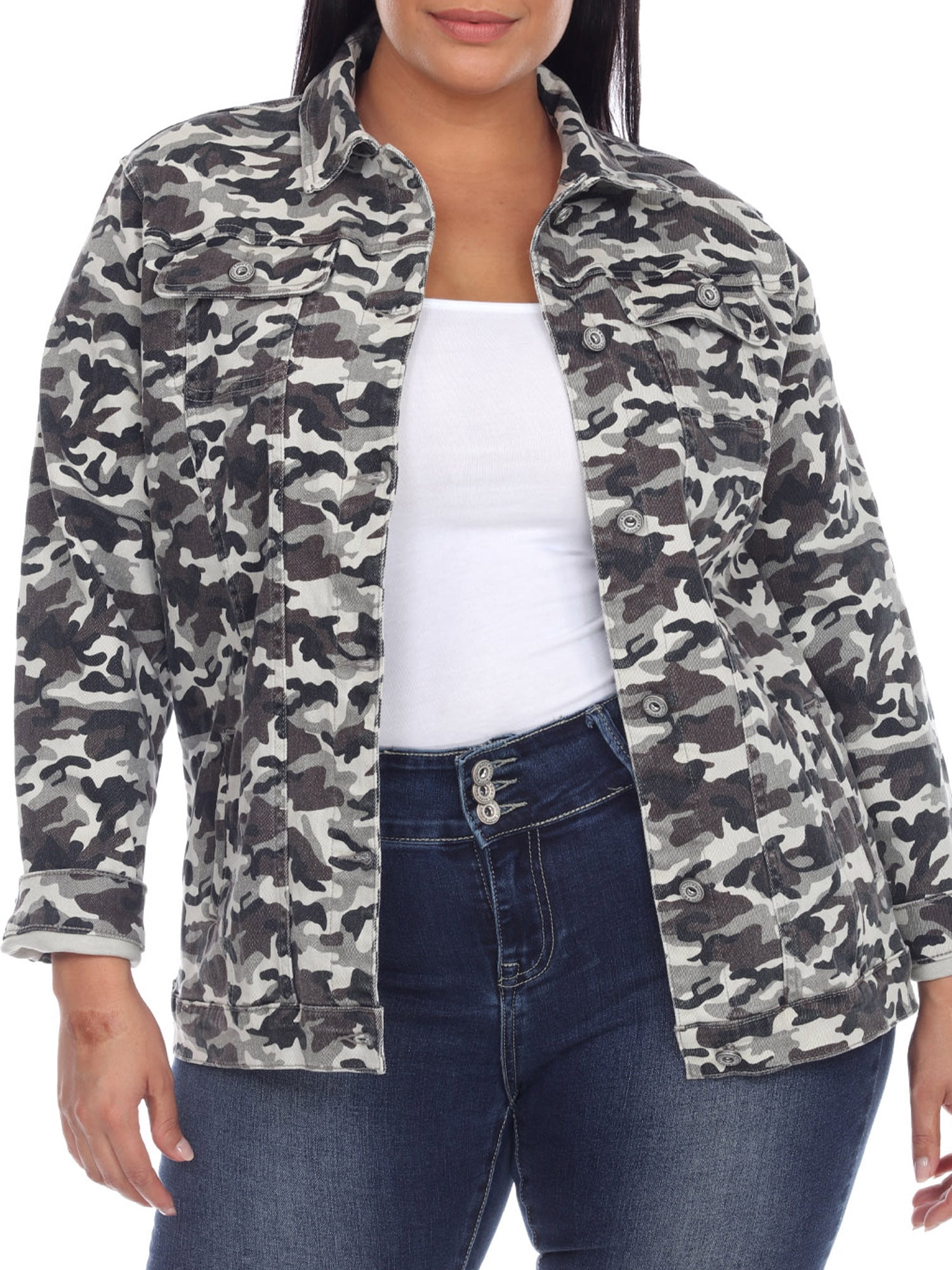 Jou Jou Trendy Plus Size Camo-Print Denim Jacket - Macy's