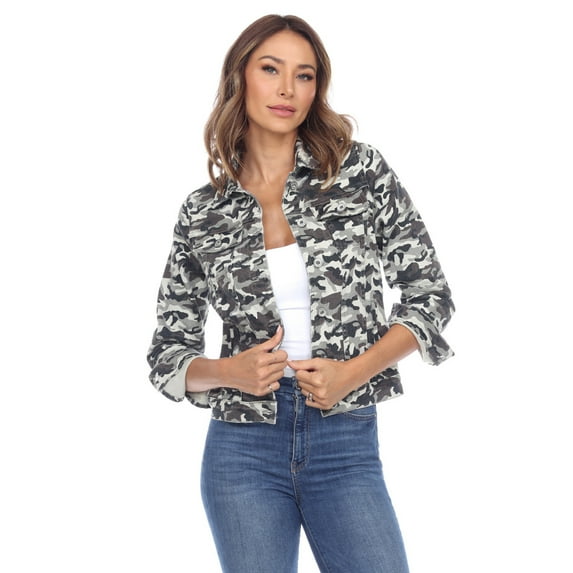 White Mark Women's Plus Size Camo Denim Jacket