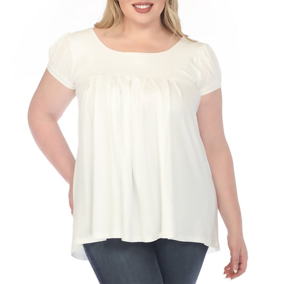 White Mark Women's Plus Size Cap Sleeve Pleated Top