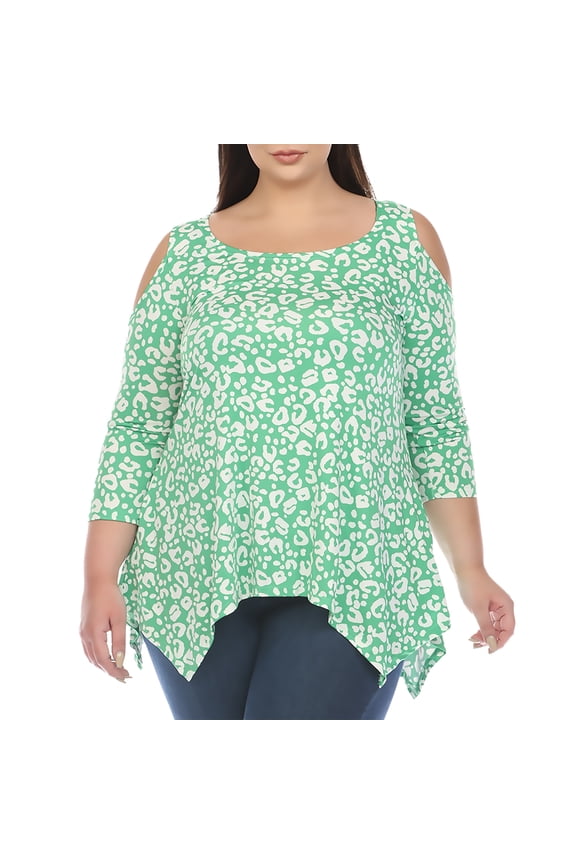Women’s Plus Size Cold Shoulder 3/4 Sleeve Animal Print Tunic Top