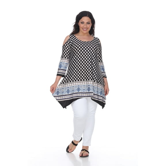 White Mark Women's Plus Size Cold Shoulder Printed Tunic Top