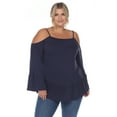 thumbnail image 1 of White Mark Women's Plus Size Cold Shoulder Ruffle Sleeve Top, 1 of 5