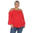 thumbnail image 1 of White Mark Women's Plus Size Cold Shoulder Ruffle Sleeve Top, 1 of 5